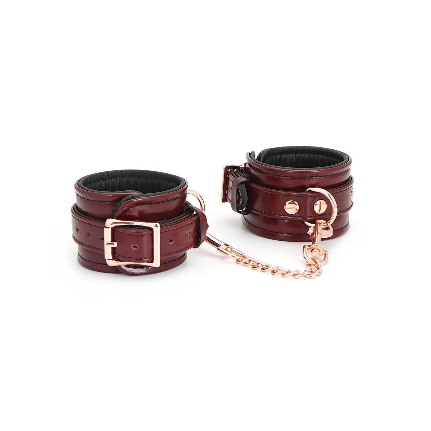 Wine Red - Leather Handcuffs with Rose Gold Hardware